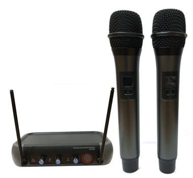Système de microphone UHF 2 canaux composé de 2 émetteurs microphone main  et d'un récepteur